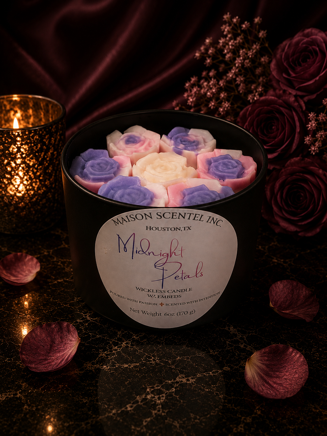 Midnight Petals | Soft Seduction | Wickless Candle